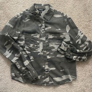 Express Gray Camouflage Button-Down Shirt